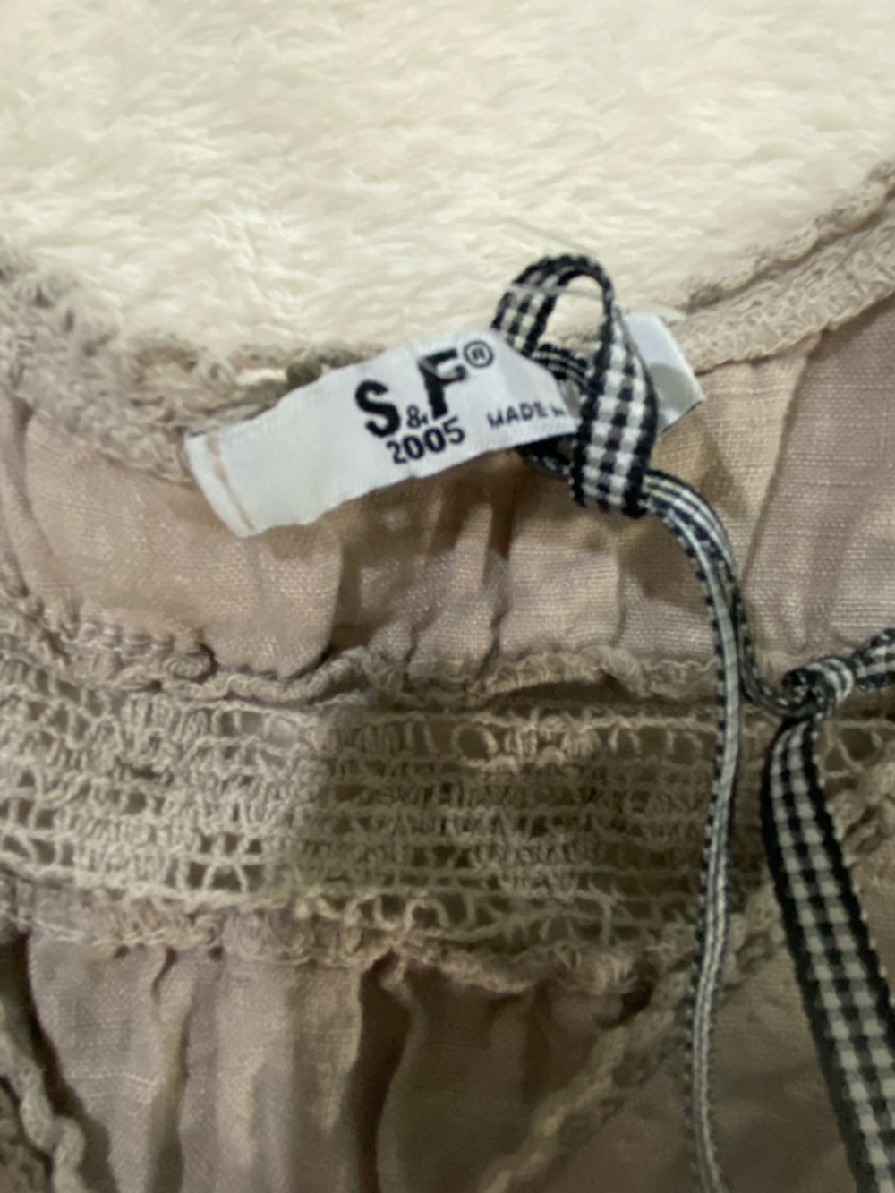 S&F 2005 Made in Italy 100% Mini Linen Dress Brown Crochet Fairy Cottagecore XS - Picture 4 of 13
